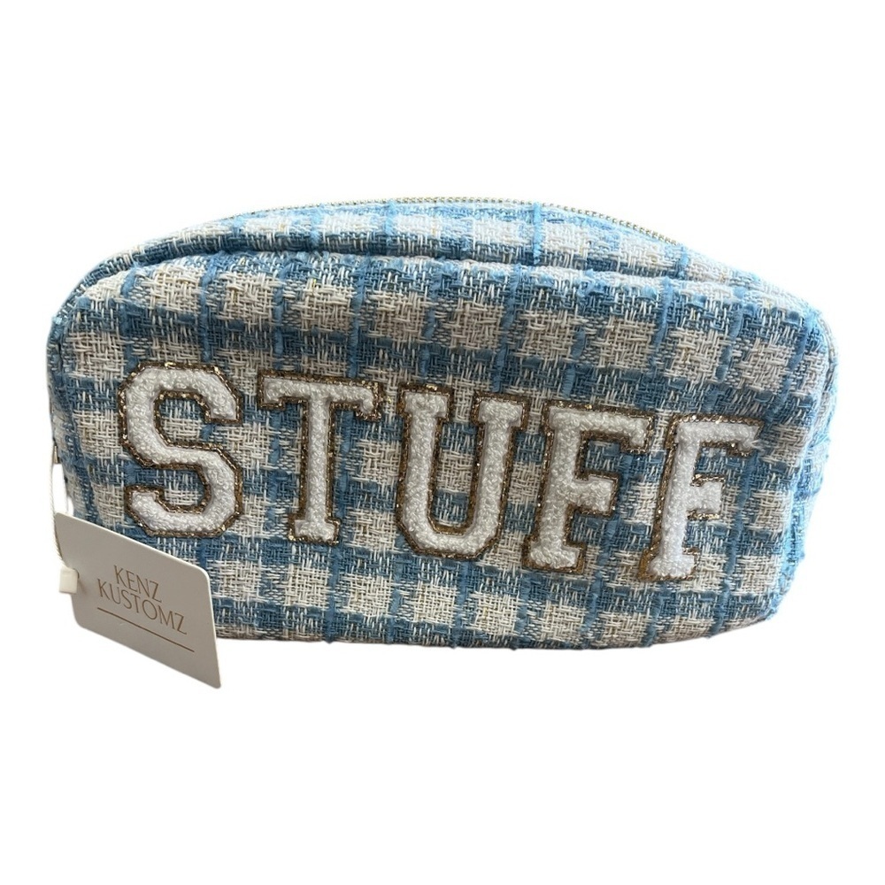 Kenz Kustomz STUFF blue & white Plaid  Travel Tweed bag NWT